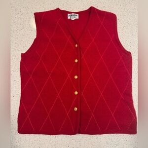 Vintage Pendleton Red Argyle Knit Vest with Gold Buttons